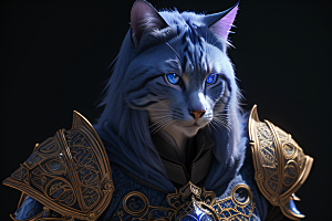 蓝眼神秘法师猫王外貌华丽盔甲
