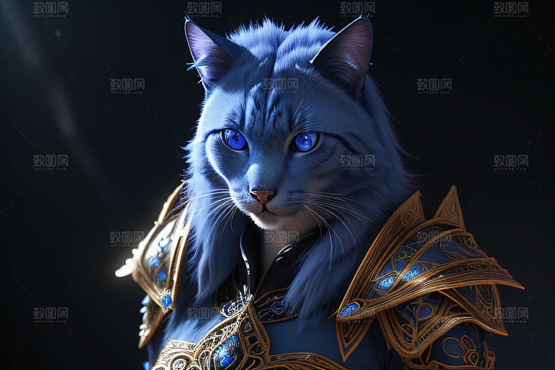 神秘猫法师蓝眼威严盔甲璀璨光影