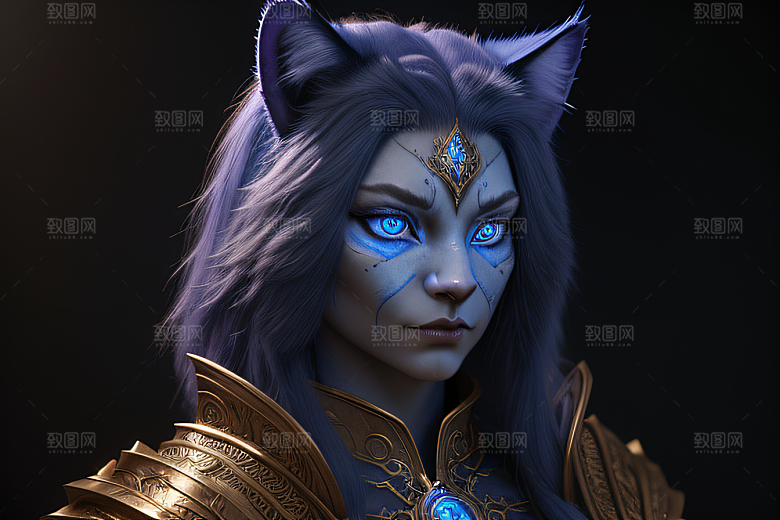 神秘猫法师蓝眼威严盔甲璀璨光影