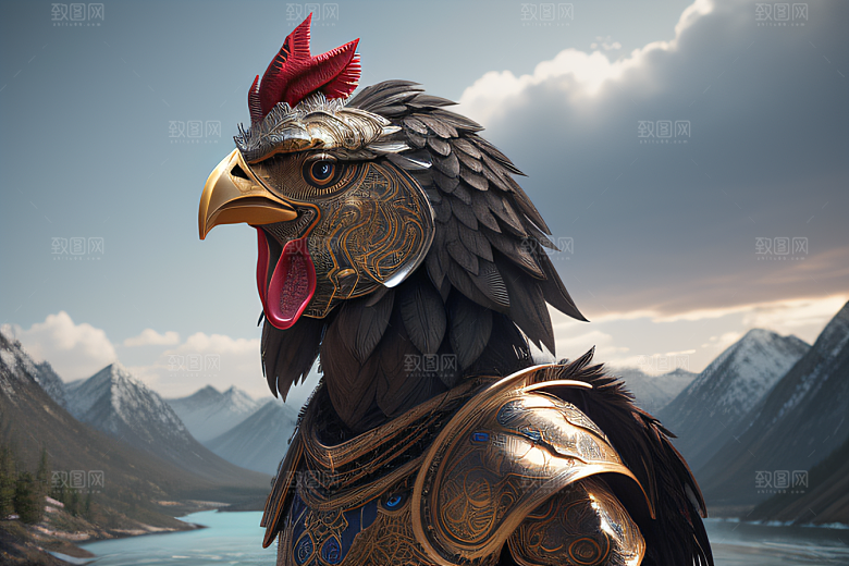 金属细纹纤细金属纹饰设计的鸡骑士
