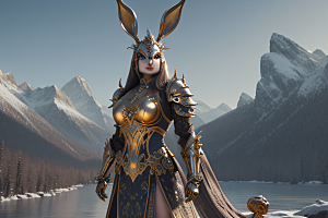细致华丽的金属兔骑士角色设计
