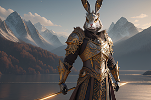4K光影下的金属兔子战士形象展现