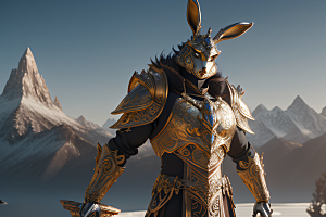 4K光影下的金属兔子战士形象展现
