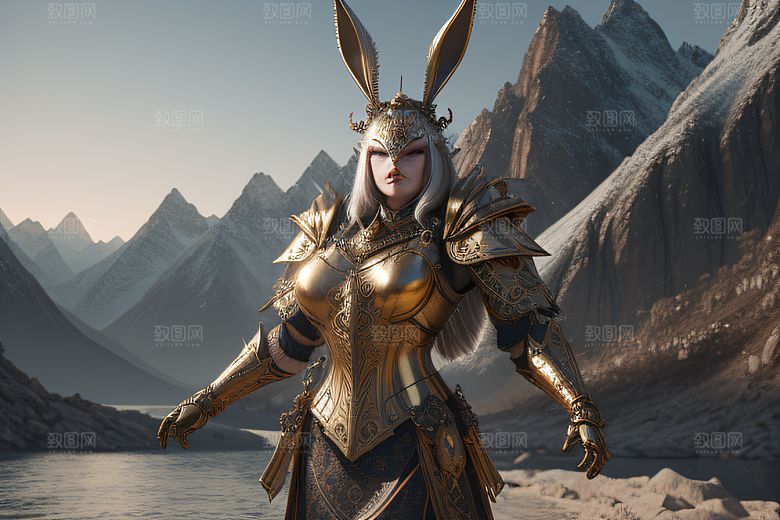 4K光影下的金属兔子战士形象展现