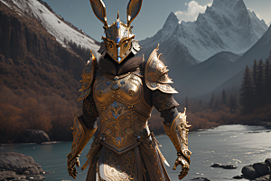 华丽光影烘托的金属兔子战士