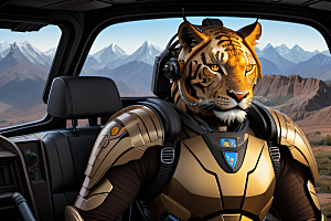 金属盔甲空间战士异形驾驶舱中的狮虎
