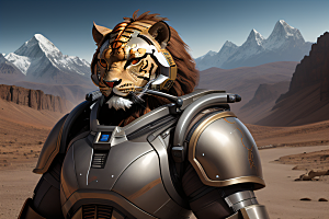 金属盔甲中的异形狮虎战士