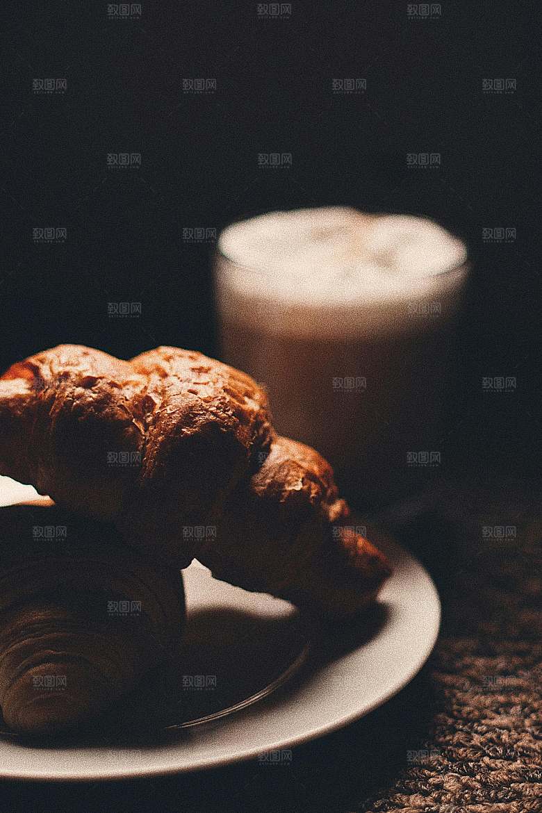 面包美食牛角包特写素材