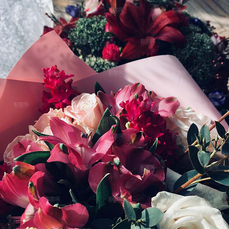 百合鲜花花束摄影素材