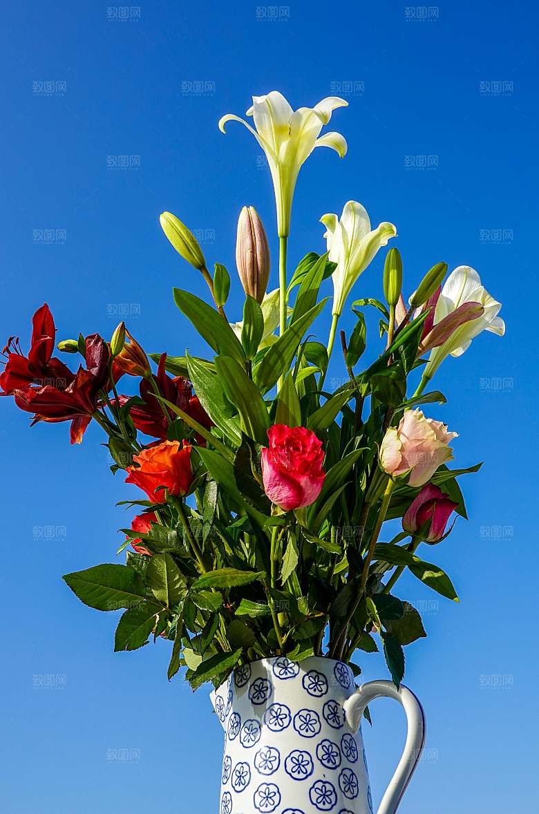 百合鲜花花束摄影素材
