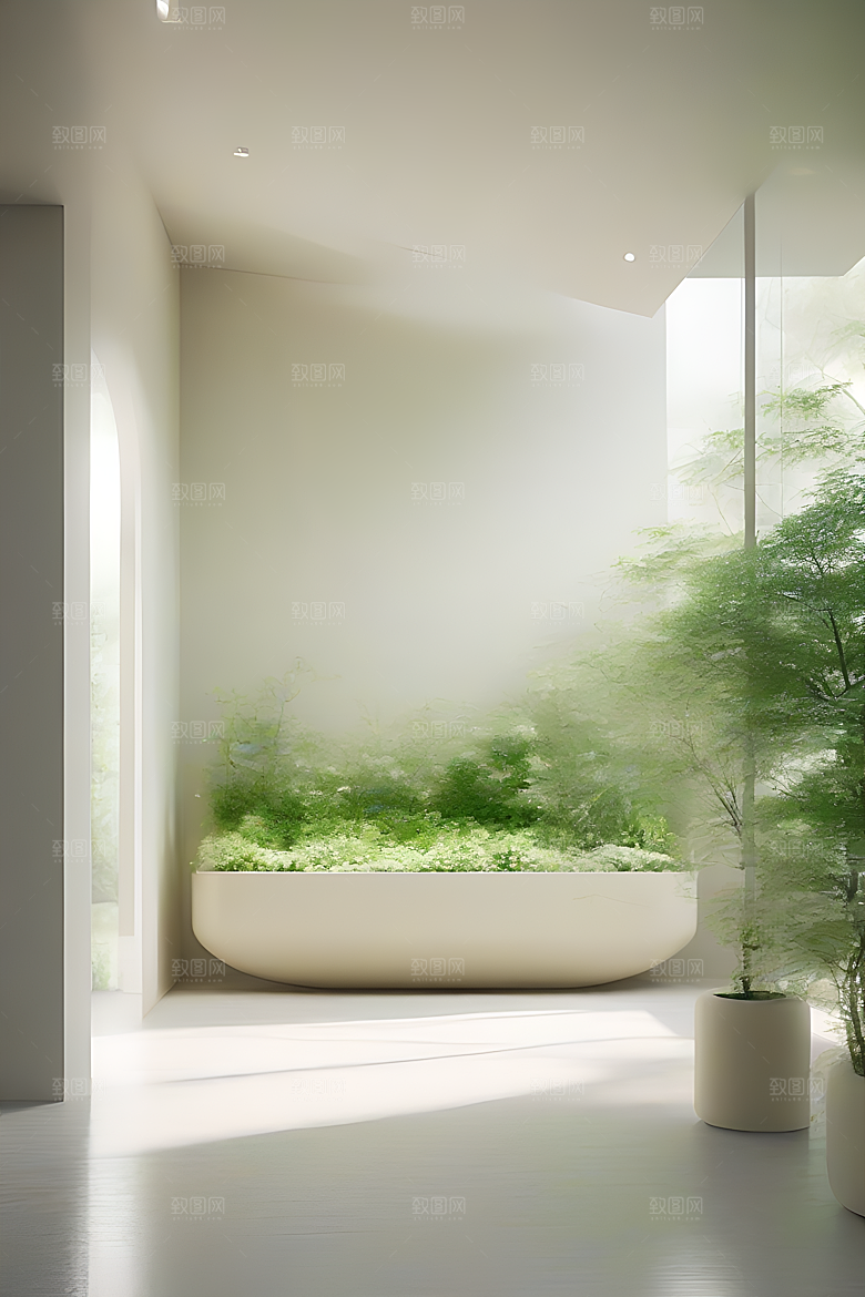 墙边白色家电绿植远处