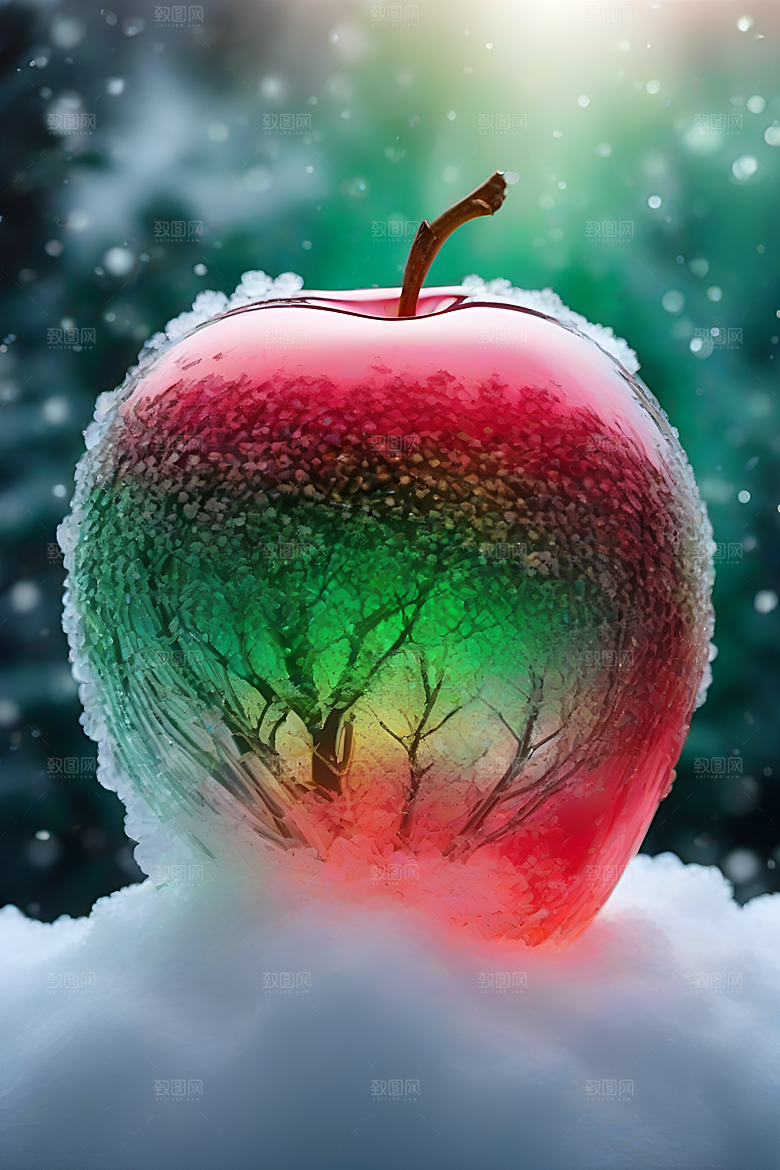 覆雪枝条下的晶莹之美