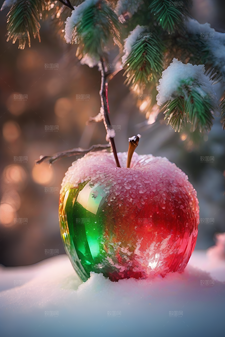 覆雪枝条下的晶莹之美