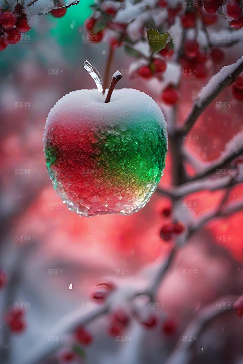 覆雪枝条下的晶莹之美