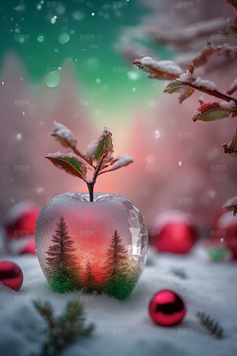 覆雪枝条下的晶莹之美