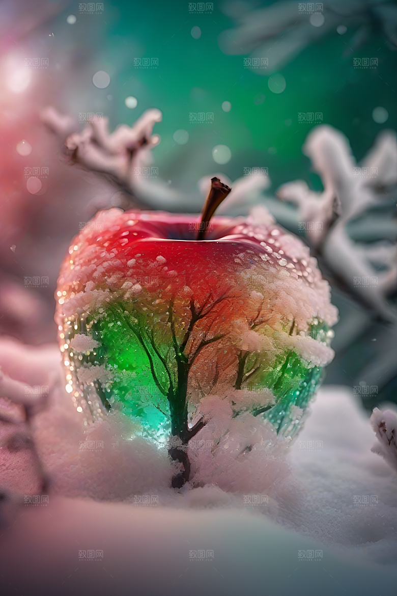 覆雪枝条下的晶莹之美