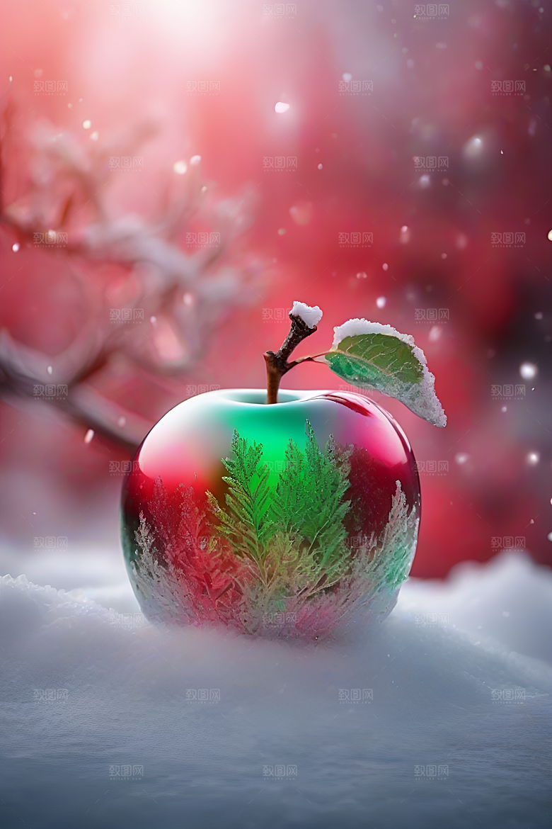 覆雪枝条下的晶莹之美