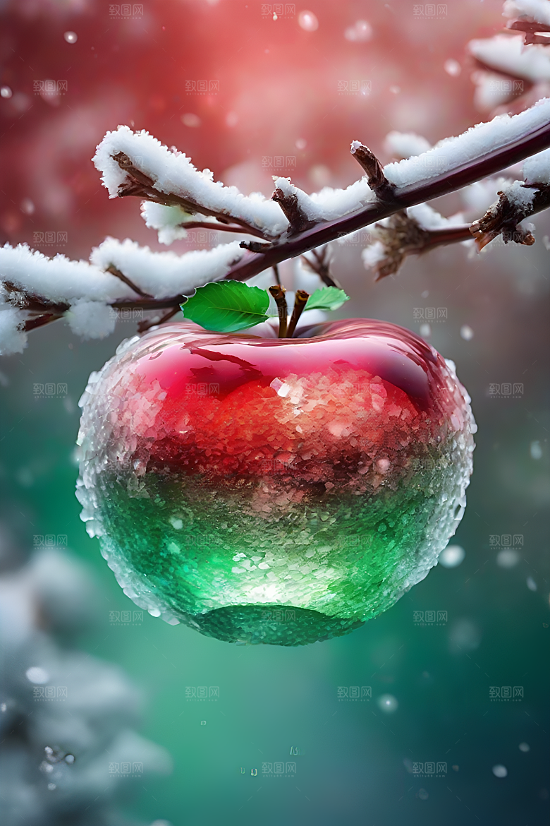 覆雪枝条下的晶莹之美