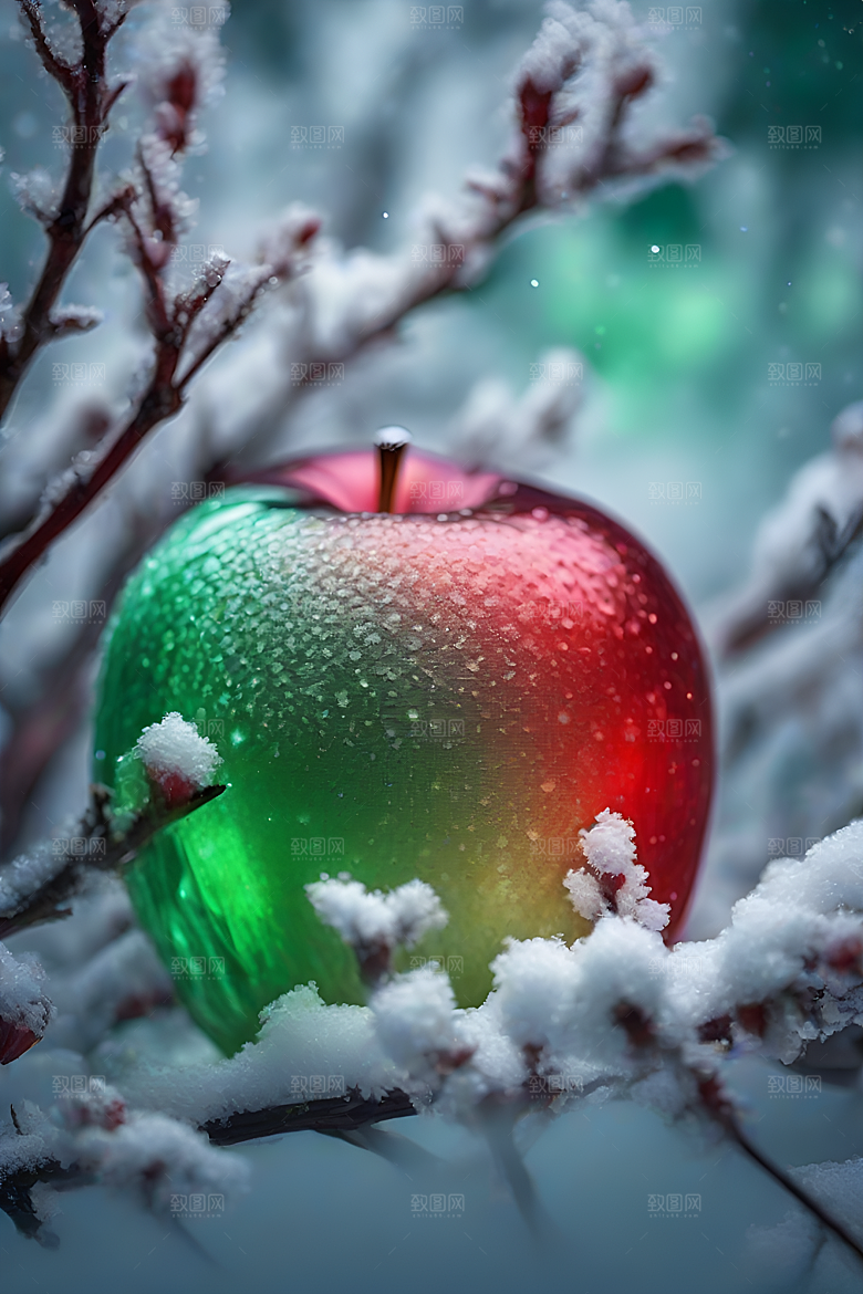 覆雪枝条下的晶莹之美