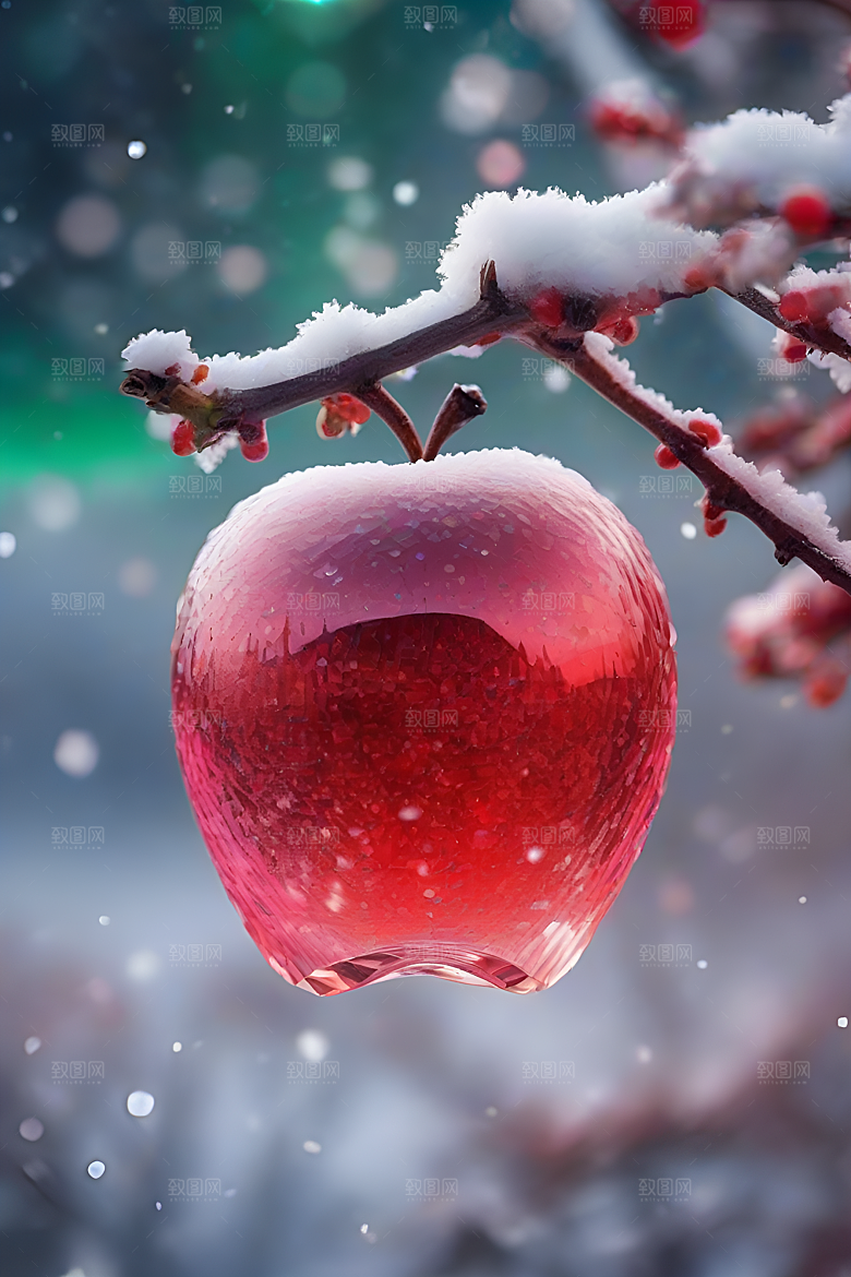 覆雪枝条下的晶莹之美