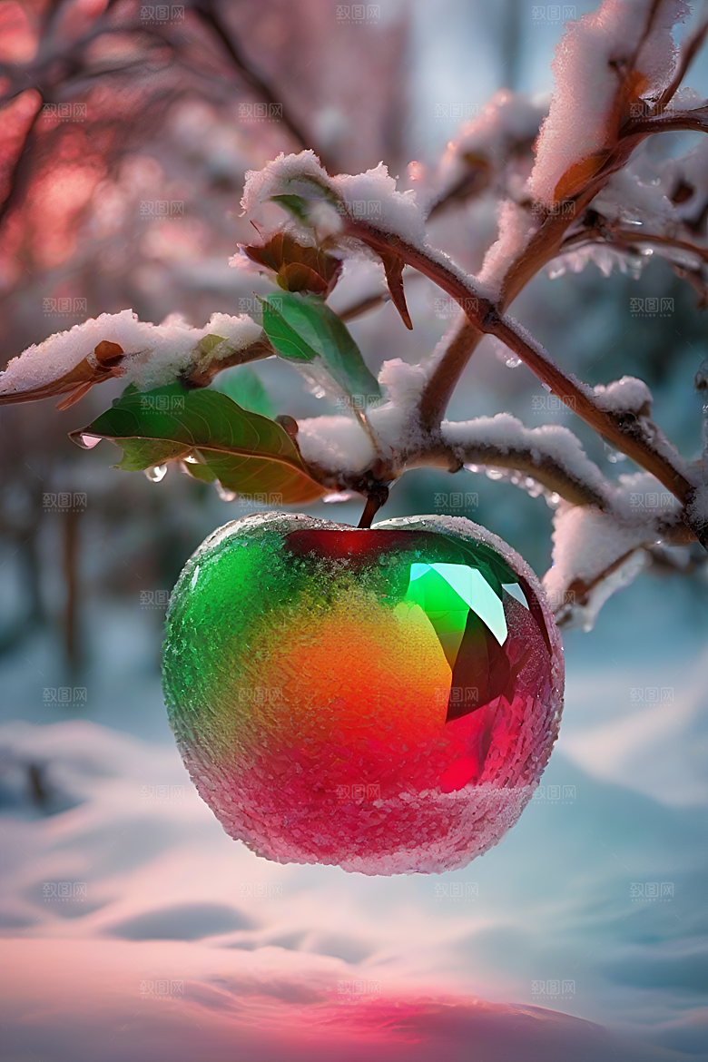 覆雪枝条下的晶莹之美