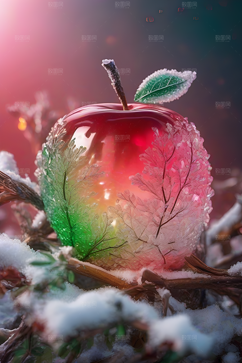 覆雪枝条下的晶莹之美