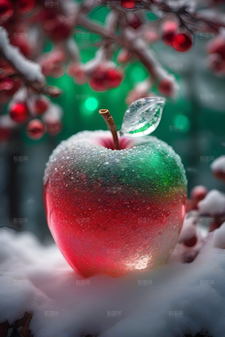 枝条覆雪下的晶莹之美