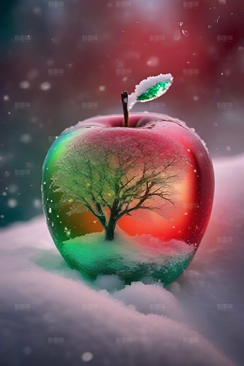 覆雪枝条下的清晰晶莹