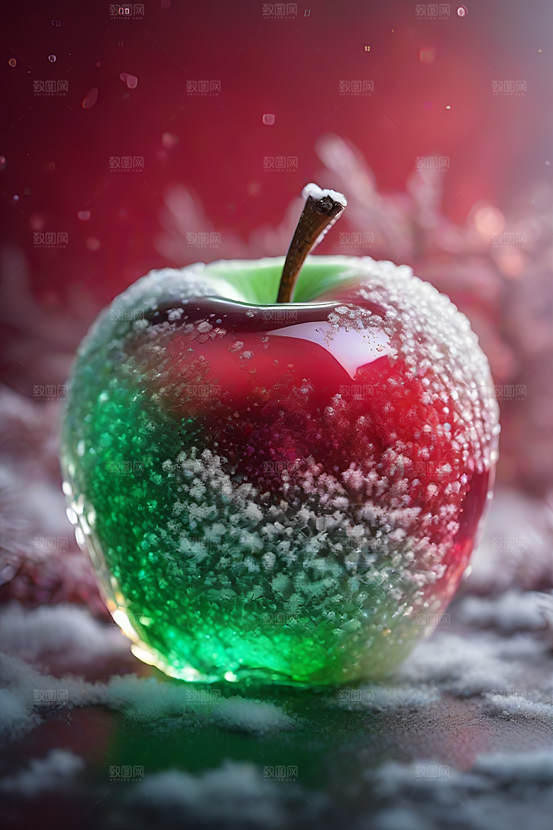 覆雪枝条下的清晰晶莹