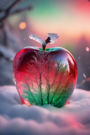 覆雪枝条下的清晰晶莹