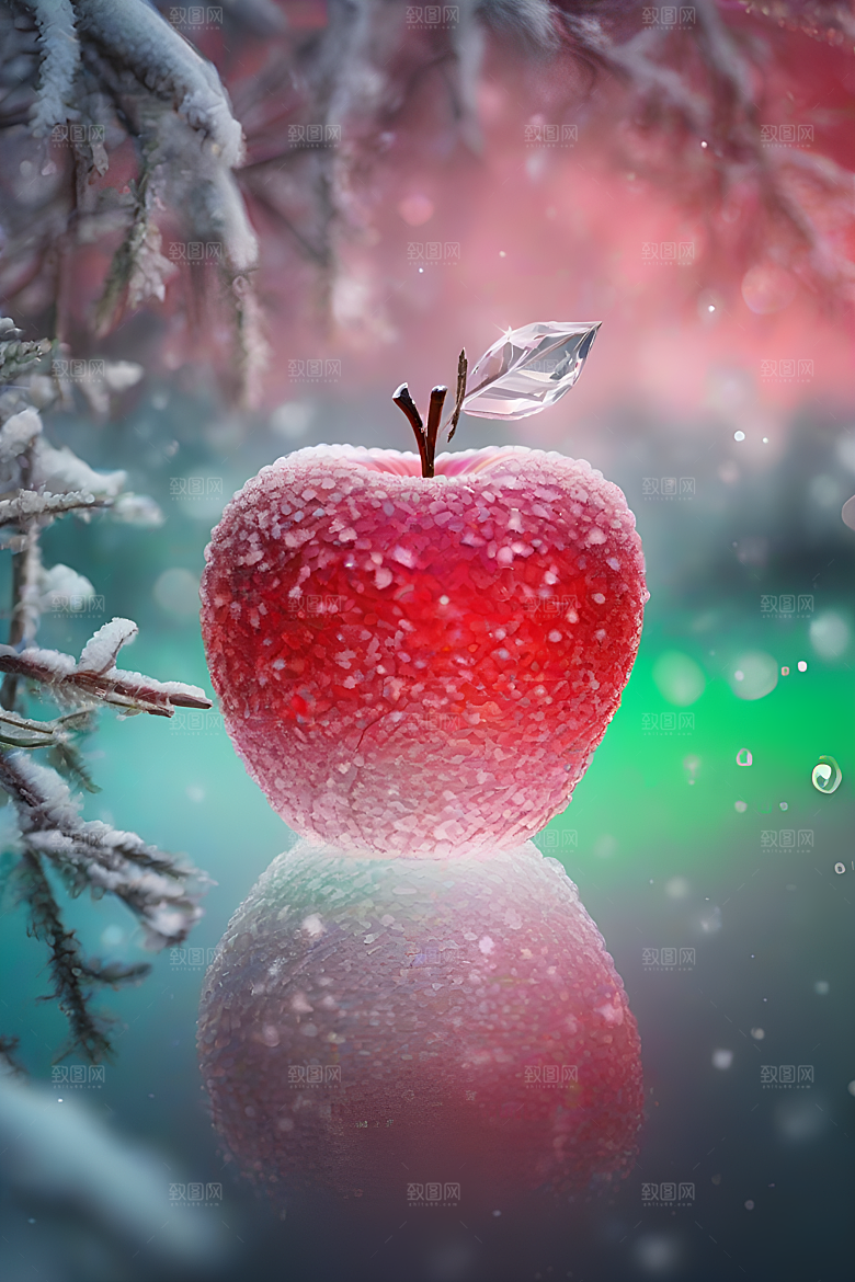 覆雪枝条下的清晰晶莹