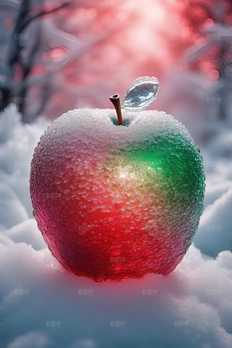 枝条覆雪下的晶莹剔透