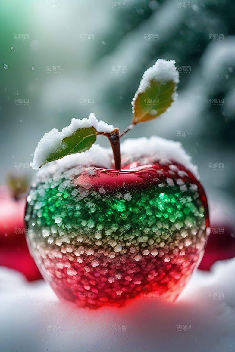 枝条覆雪下的晶莹剔透
