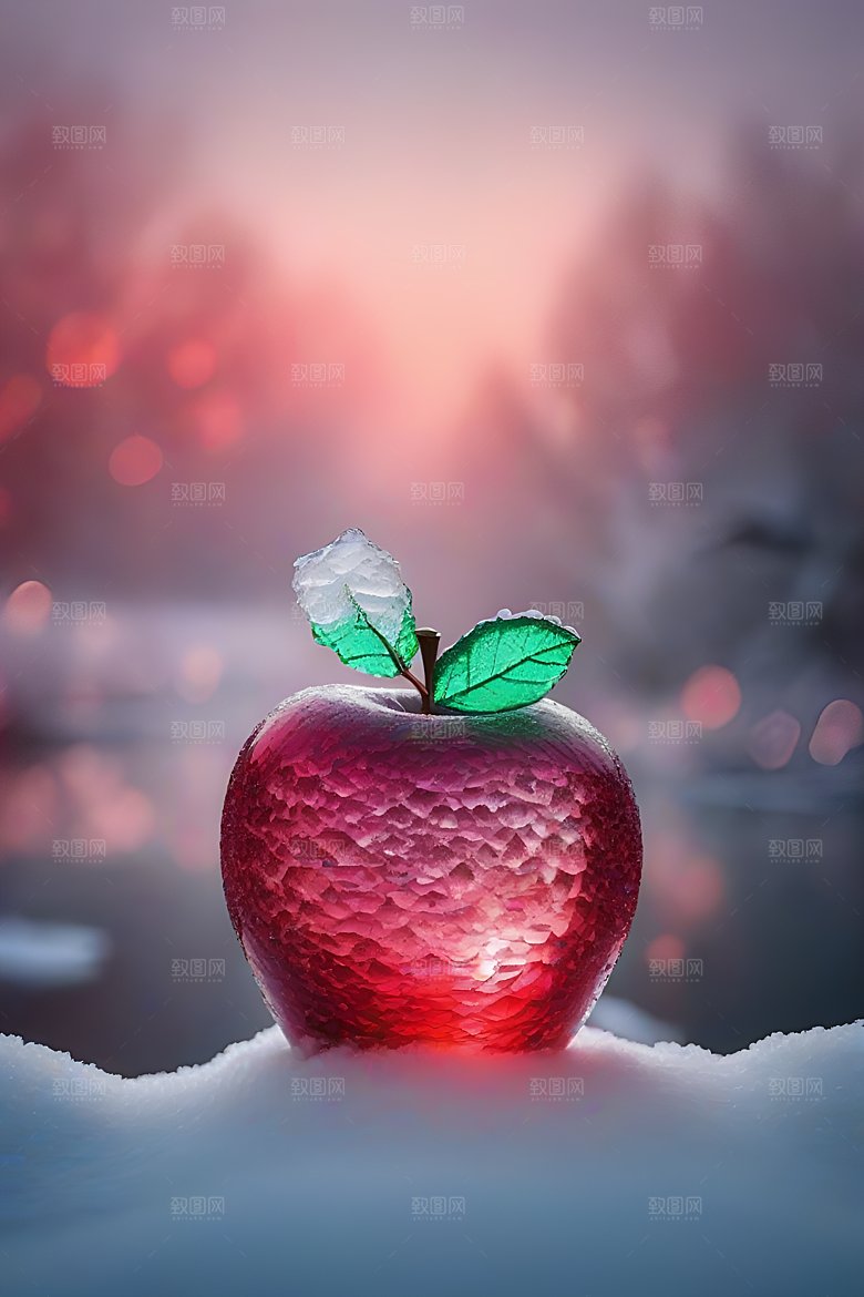 枝条覆雪下的晶莹剔透
