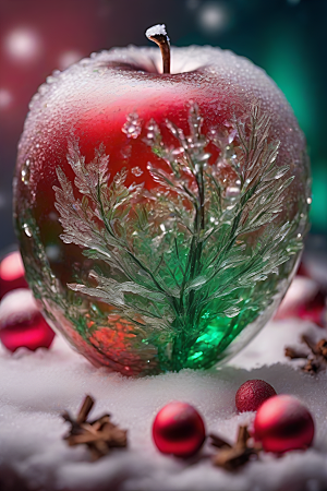 枝条覆雪下的晶莹剔透