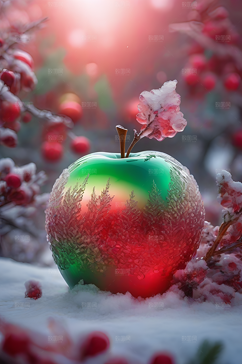 枝条覆雪下的晶莹剔透