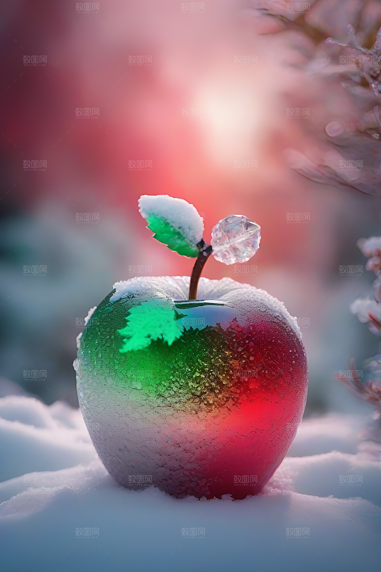 枝条覆雪下的晶莹剔透