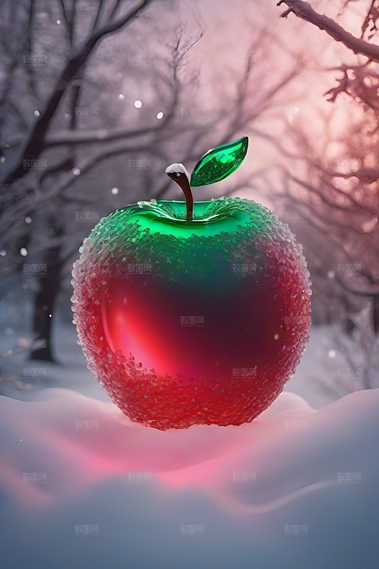 枝条覆雪下的晶莹剔透