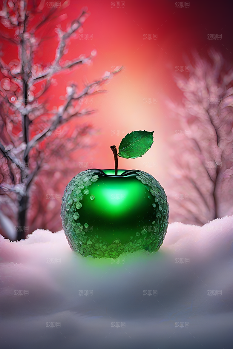 枝条覆雪下的晶莹剔透