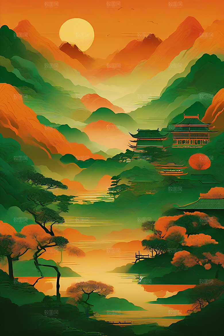 山水主题数字插画