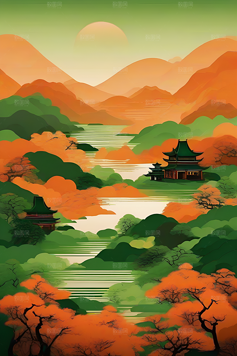山水主题数字插画