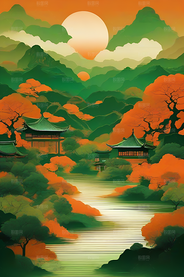 山水主题数字插画