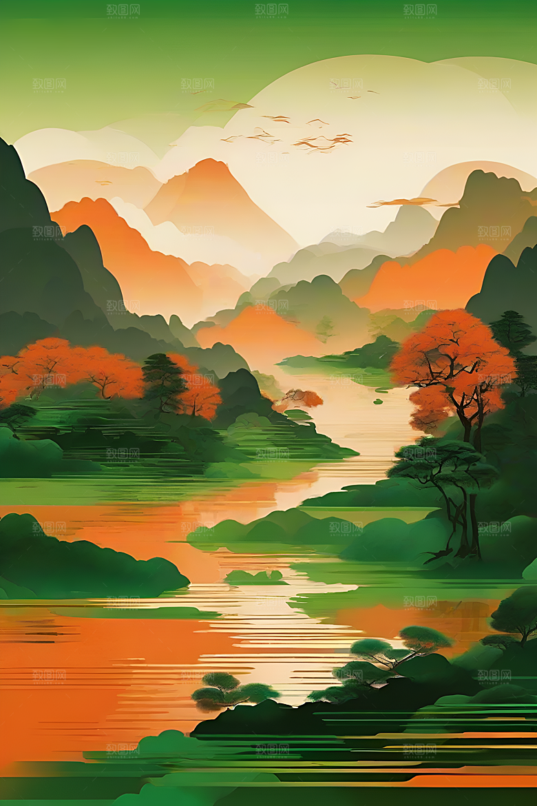 山水主题数字插画