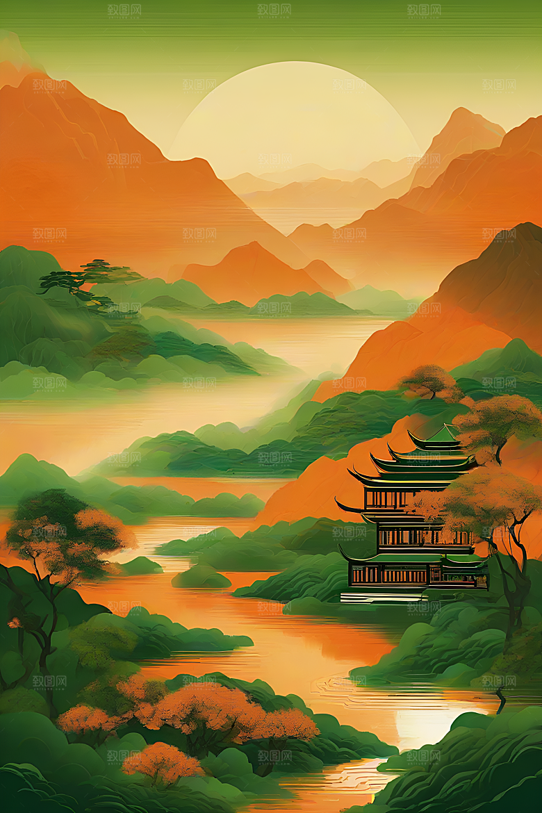 山水主题数字插画