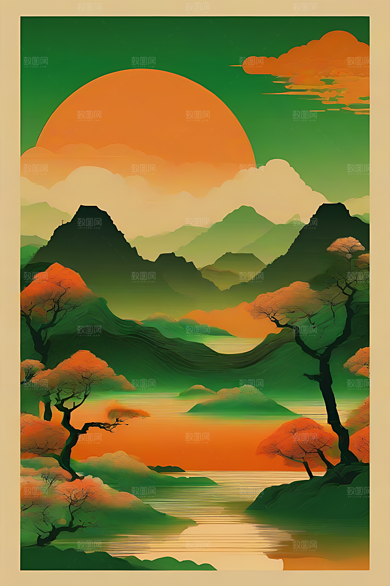 山水主题数字插画