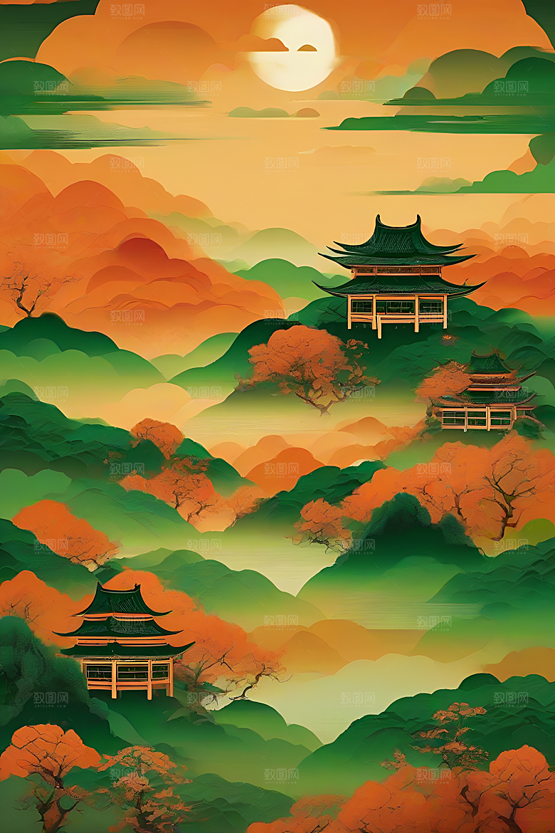 山水主题数字插画