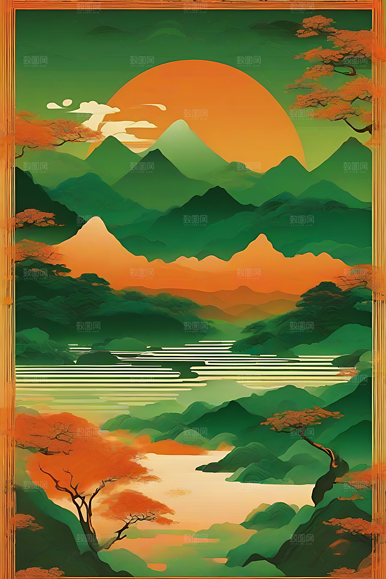 山水主题数字插画