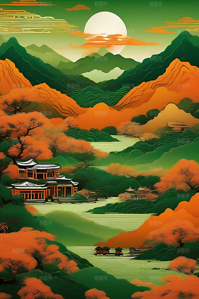 山水主题数字插画