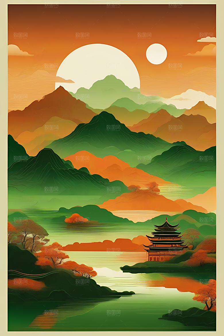 山水主题数字插画