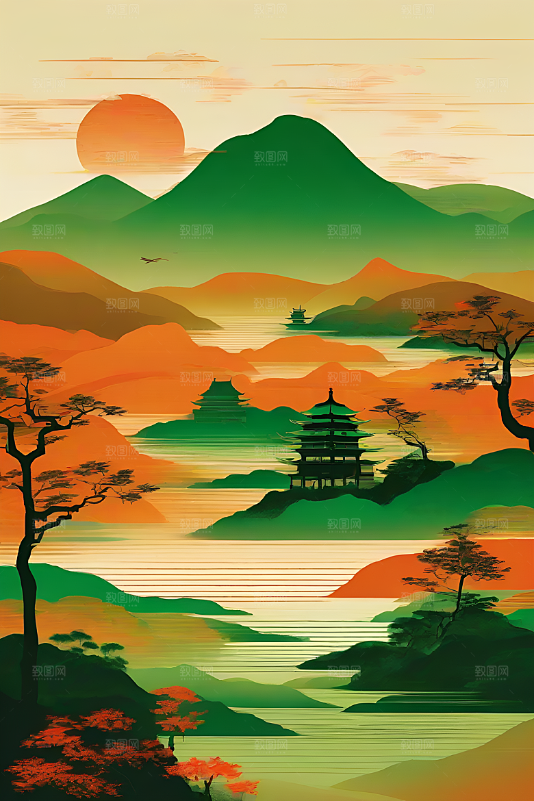 中国山水风格插图